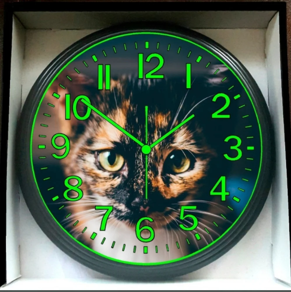 Cat Glow in the Dark Wall Clock Living room pet Wall Clock